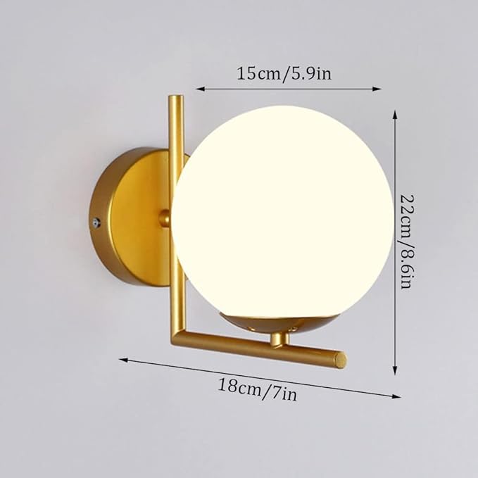 AFN Right Angle Metal Arm Wall Light Minimalist Gold Finish Globe Glass Shade Wall Lamps Corridor Wall Lamps