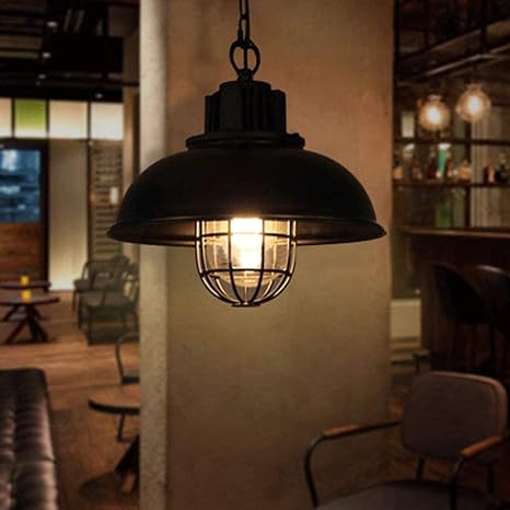 AFN Retro Industrial Style Chandelier, Creative Pot Lid-Shaped Wrought Iron Pendant Light, Single-Headed Ceiling Hanging Lamp,