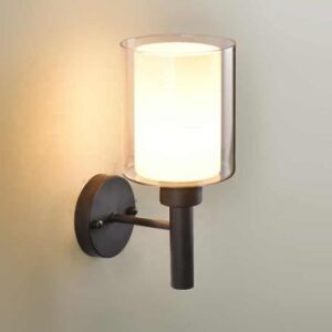 Wall Lamp with Iron Base and Glass Shade Modern Black Wall-Mounted Light for Living Room Bedroom and Bedside