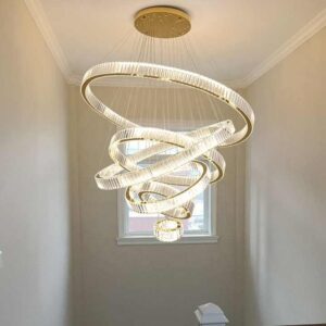 Luxury Ring LED Crystal Chandelier Elegant High-Altitude Ceiling Pendant for Villa and Interiors