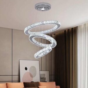 Modern LED Halo Pendant Light 3-Ring Crystal Chandelier for Bedroom and Indoor Lighting